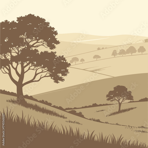 Vector art of rolling hills landscape illustration