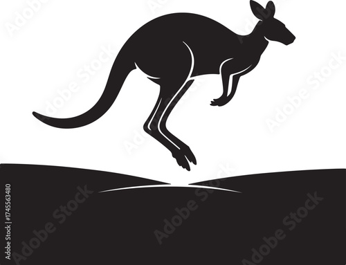 Kangaroo Silhouette Leaping Marsupial Australian Wildlife Icon Vector Pouch Mammal Graphic Design