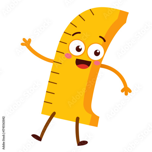 Cute Yellow Ruler Cartoon Character with Happy Expression for Educational Resources and School Projects Illustration