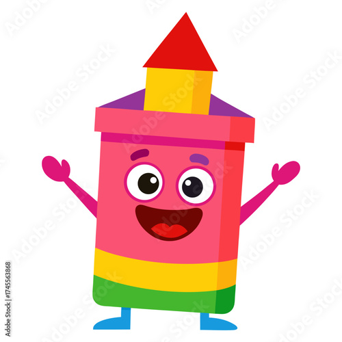 Happy colorful cartoon character with arms outstretched against a plain background ready for animation use