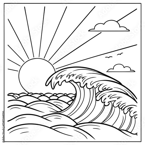 Vector art of wave and sun