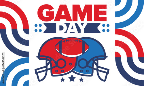 Game Day. American football playoff. Super Party in United States. Final game of regular season. Professional team championship. Ball for american football. Sport poster. Vector illustration