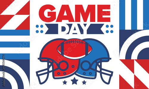 Game Day. American football playoff. Super Party in United States. Final game of regular season. Professional team championship. Ball for american football. Sport poster. Vector illustration
