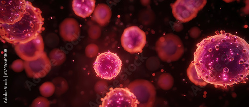 Wallpaper Mural Glowing cell red particle immune response microbiology biology lab science disease concept infection pathogen medical research healthcare antibody Torontodigital.ca