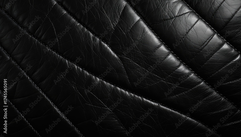 Obraz premium Close-up of quilted, textured, black leather, showcasing diagonal stitching