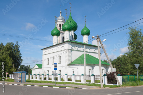 The ancient Cathedral of the Life-Giving Trinity (between 1717 and 1835) on a sunny August day. Poshekhonye-Volodarsk, Yaroslavl region. Russia