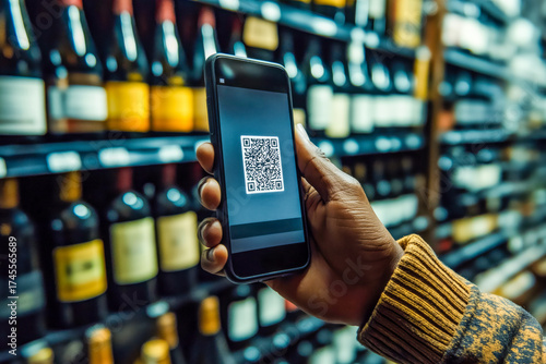 Scanning e-label of alcohol product on liquor store using smartphone
