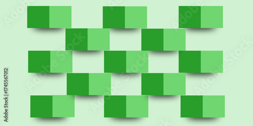 Abstract green cubes form a seamless geometric pattern and colorful digital pixel texture for a modern art wallpaper design backdrop