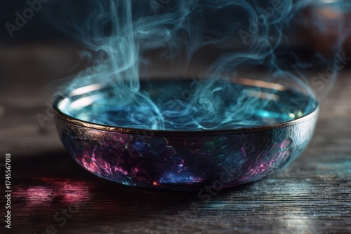Metallic bowl with colorful...