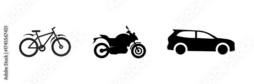 Bicycle Motorcycle Car  Modern Flat Design Elements