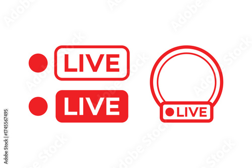 Live Broadcast Stream Icons  Red White Modern Buttons