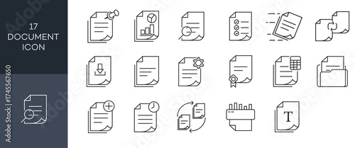 17 Document Icons Set  Line Art Vector Illustrations