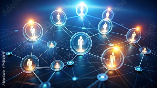 Digital network of glowing human connection icons representing global communication and community