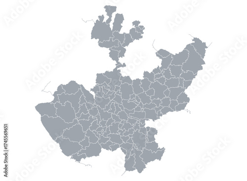 Jalisco State Map, infographic, with political divisions on a white background