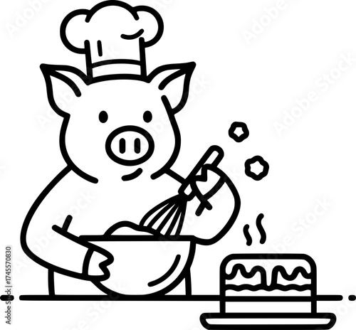 Pig Chef Icon Outline Vector