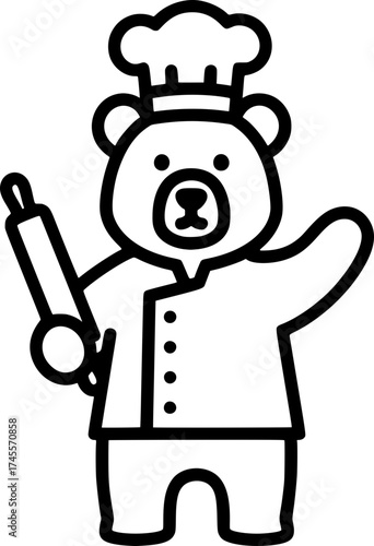 Chef Bear Icon Line Art