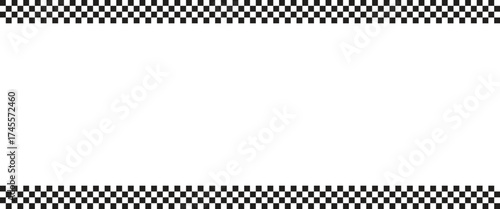 Checkerboard border frame in black and white. Rectangular design with a classic racing-inspired pattern. Ideal for banners, posters, or digital artwork.