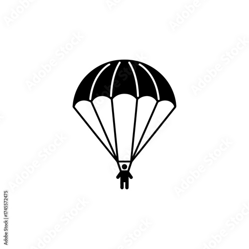 Vector art of silhouette of a skydiver with a parachute isolated on white