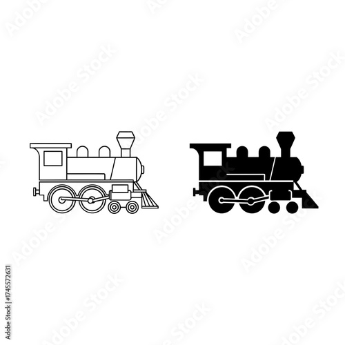 Vector art of outline and silhouette of a steam train