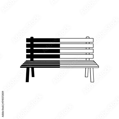 Vector art of black and white park bench with contrasting slats