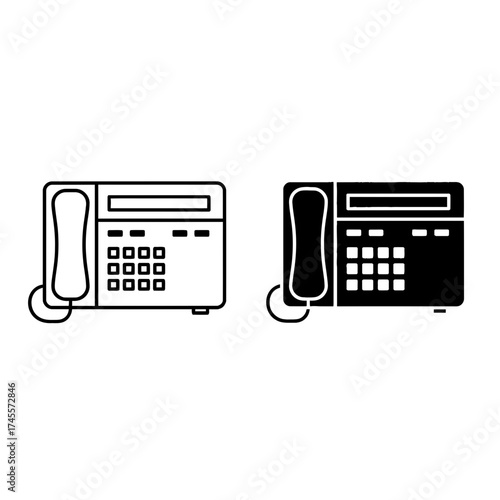 Vector art of office fax machine, outline and solid, isolated on white