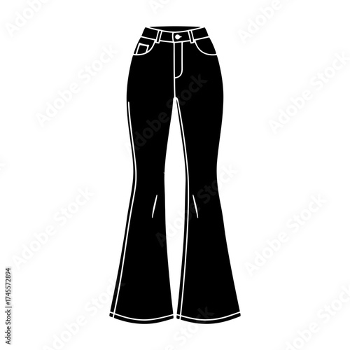 Vector art of black silhouette of flared bell bottom jeans isolated on white