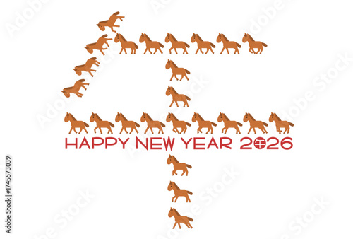 2026年の年賀状イラスト(馬模様の午年の漢字)