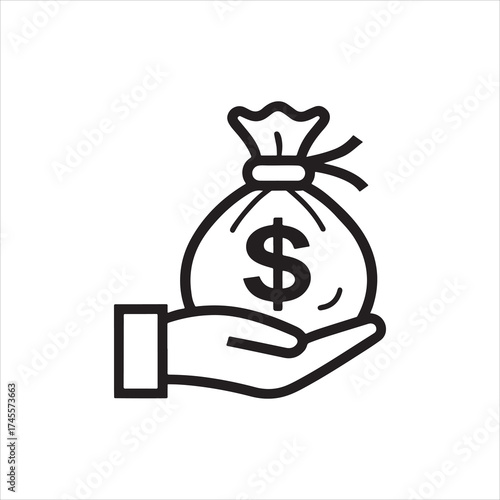 Hand holding a bag of money with a dollar sign icon