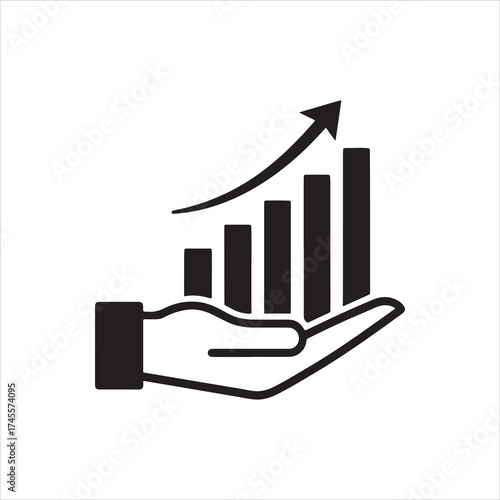 A hand holding a bar graph showing upward growth and success