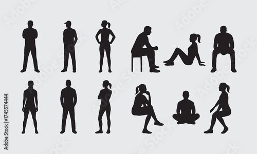 silhouettes of people waiting pose bundle full vector on isolated white background