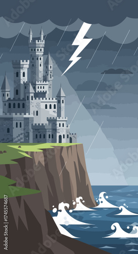 Majestic Castle Perched on a Cliff Edge.