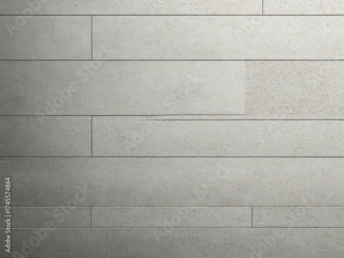 Close-up of a modern wall with rectangular, light grey, stone-like tiles