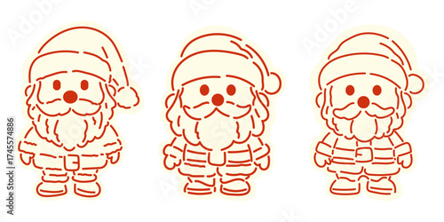 Cartoon doodle line Santa Claus set illustration. Cartoon doodle line Santa Claus illustration. Hand drawn Christmas collection with cute and minimal style. 