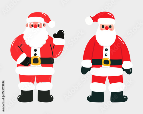 Flat design cartoon Santa Claus character set. Flat design cartoon Santa Claus character set illustration. Minimal Christmas concept featuring cute Santa poses and actions. Perfect for holiday cards, 