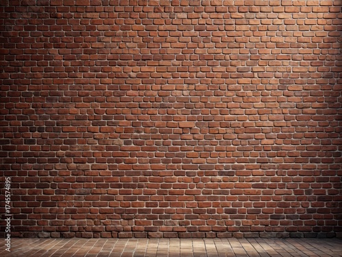 Textured, aged brick wall with a tiled floor. Realistic, detailed view