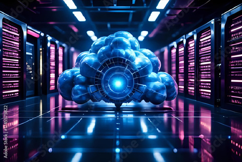 Futuristic technology background featuring data analytics, artificial intelligence, and database management systems connected through a global internet network