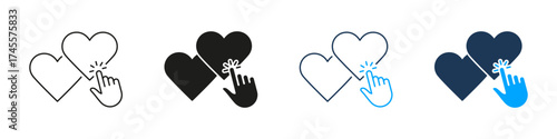 Heart Click Interaction Line And Solid Icon Set. User Engagement, Social Media Like, And Digital Connection Symbol Collection. Online Interaction And Feedback. Isolated Vector Illustration