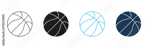 Basketball Line And Solid Icon Set. Sports Equipment And Game Symbol Collection. Basketball Design For Athletic Events And Team Sports. Isolated Vector Illustration