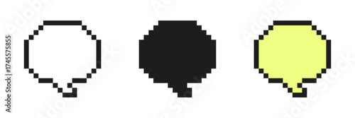 Pixel Communication Trio Set Icon. Pixel Art Collection of Three Message Bubbles for User Dialog. Isolated Vector Illustration