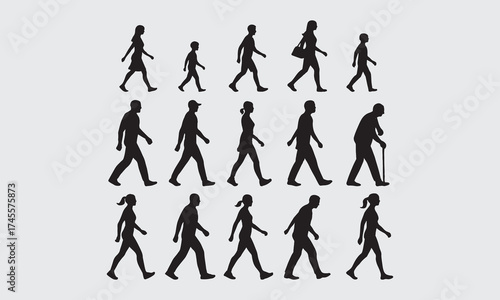 silhouettes of people walking pose bundle full vector on isolated white background
