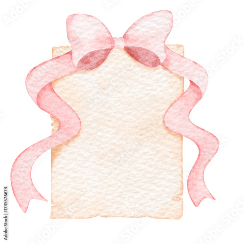 Watercolor Note Card with Pink Bow⁠
