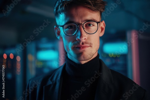 Young man wearing glasses a...