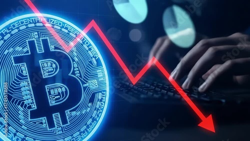 Bitcoin price crash with red arrow and keyboard