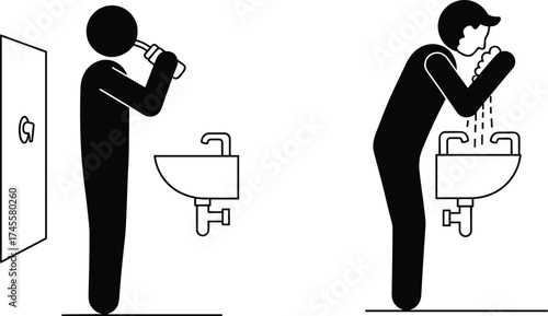 People brushing teeth and washing face vector illustration, personal hygiene and bathroom routine concept for health, cleanliness, daily care, and lifestyle design