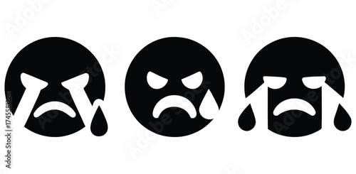 crying and angry emoticons with tears. crying emoji icons