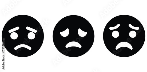 sad faces expressing negative emotions. sad emoji icons set