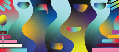 Dynamic abstract gradient forms and geometric shapes vibrant color fusion movement background vector