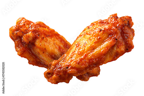 Crispy, saucy buffalo chicken wings isolated on white background, perfect for menu or food advertising