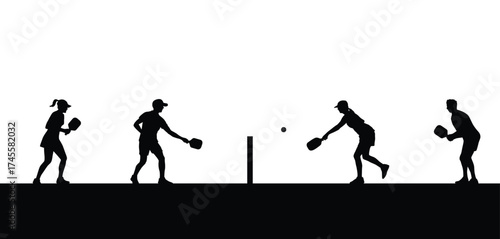Pickleball players silhouette vector illustration