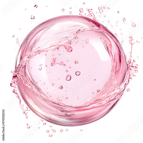 Vibrant Pink Water Splash Inside Transparent Sphere Bubble